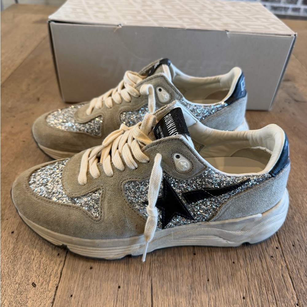 Golden Goose Running Sole taupe suede and silver glitter - Picture 3 of 8